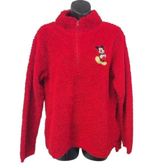 Disney Jackets & Blazers - Disney Fleece Jacket Womens Size M  Embroidered Mickey Zip Up  Neck Red Fleece